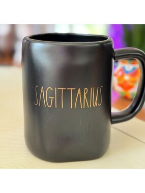 Rae Dunn Sagittarius Mug - Black Matte with Gold Lettering & Star Constellation